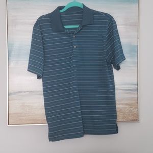 Polyester Polo - Blue with tan stripes